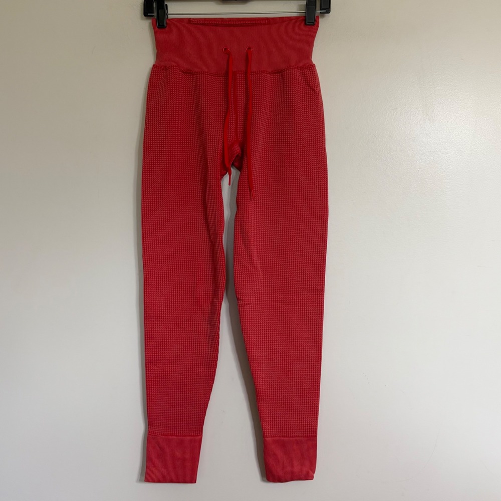 Pink Victorias Secret Active Waffle Knit Leggings Red High Waist Joggers Small
